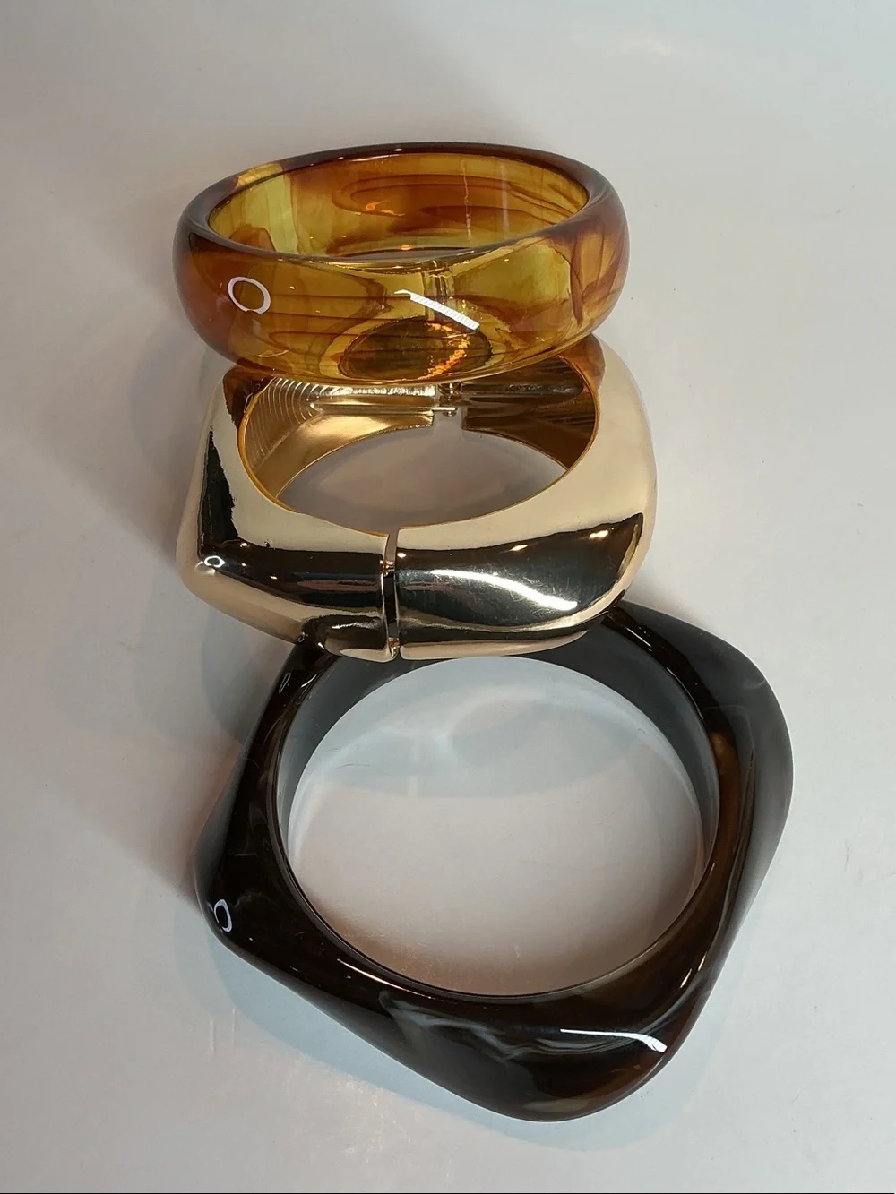 Set of 3 Bangle Bracelets - Amber, Brown and Gold